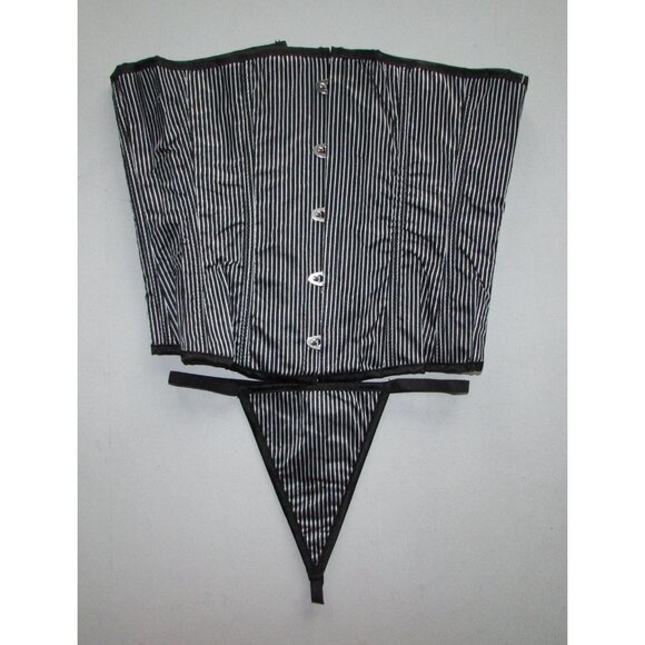 Black White Pinstripe Underbust Waist Cincher Corset Set - NEW - Picture 6 of 8